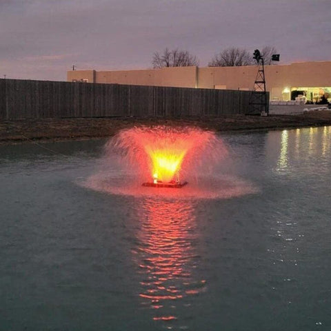 Outdoor Water Solutions 1/2 HP Aerify Electric Pond Aerator Fountain With Red Lights On The Water