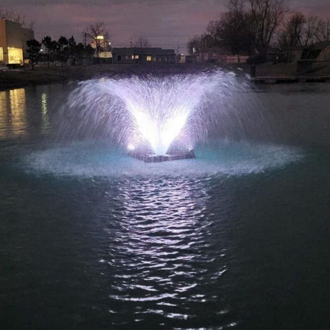 Outdoor Water Solutions 1/2 HP Aerify Electric Pond Aerator Fountain With White Lights On The Water