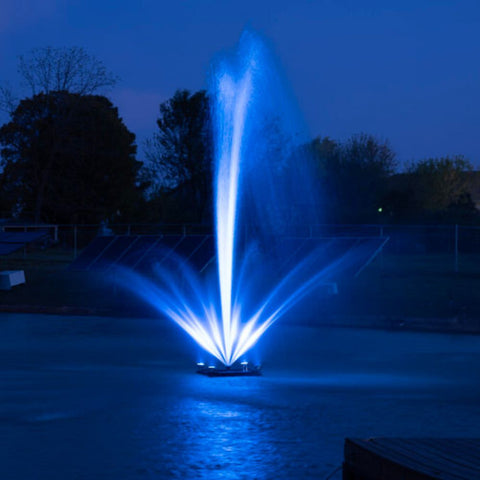 Outdoor Water Solutions 1/2 HP Palatial Electric Pond Fountain With Blue Lights On The Water