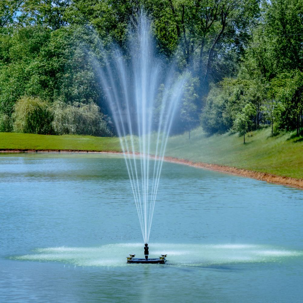 Outdoor Water Solutions Classic Series Electric Pond Fountain With Sirius Spray Patter On the Water