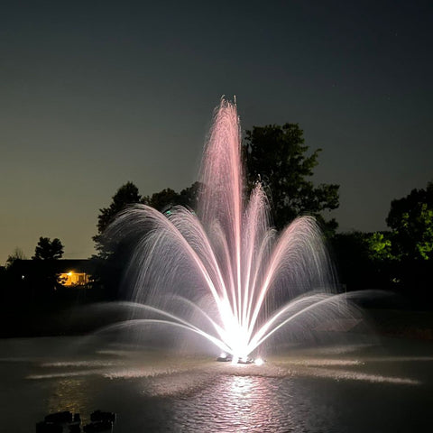 Outdoor Water Solutions Classic Series Electric Pond Fountain With White Lights On The Water