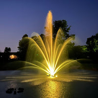 Thumbnail for Outdoor Water Solutions Classic Series Electric Pond Fountain With Yellow Lights On The Water