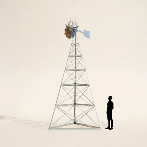 Outdoor Water Solutions Base Windmill Pond Aerator Beside Standing Figure