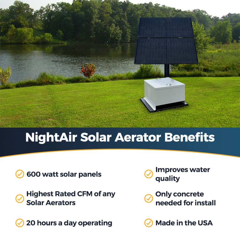 Outdoor Water Solutions NightAir™ Battery Back Up Solar Aerator Benefits Diagram