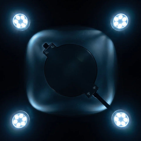 Outdoor Water Solutions RGBW Color-Changing Fountain Light Kit Close-Up View Displayed Against A Dark Background
