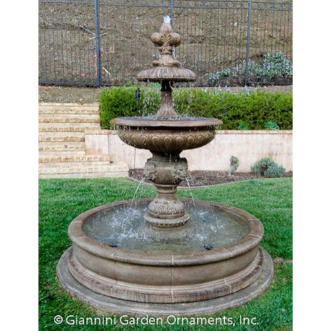 Piazza Veneta Outdoor Fountain With Lions Piped For Pond With Brick Wall And Metal Fence Backdrop