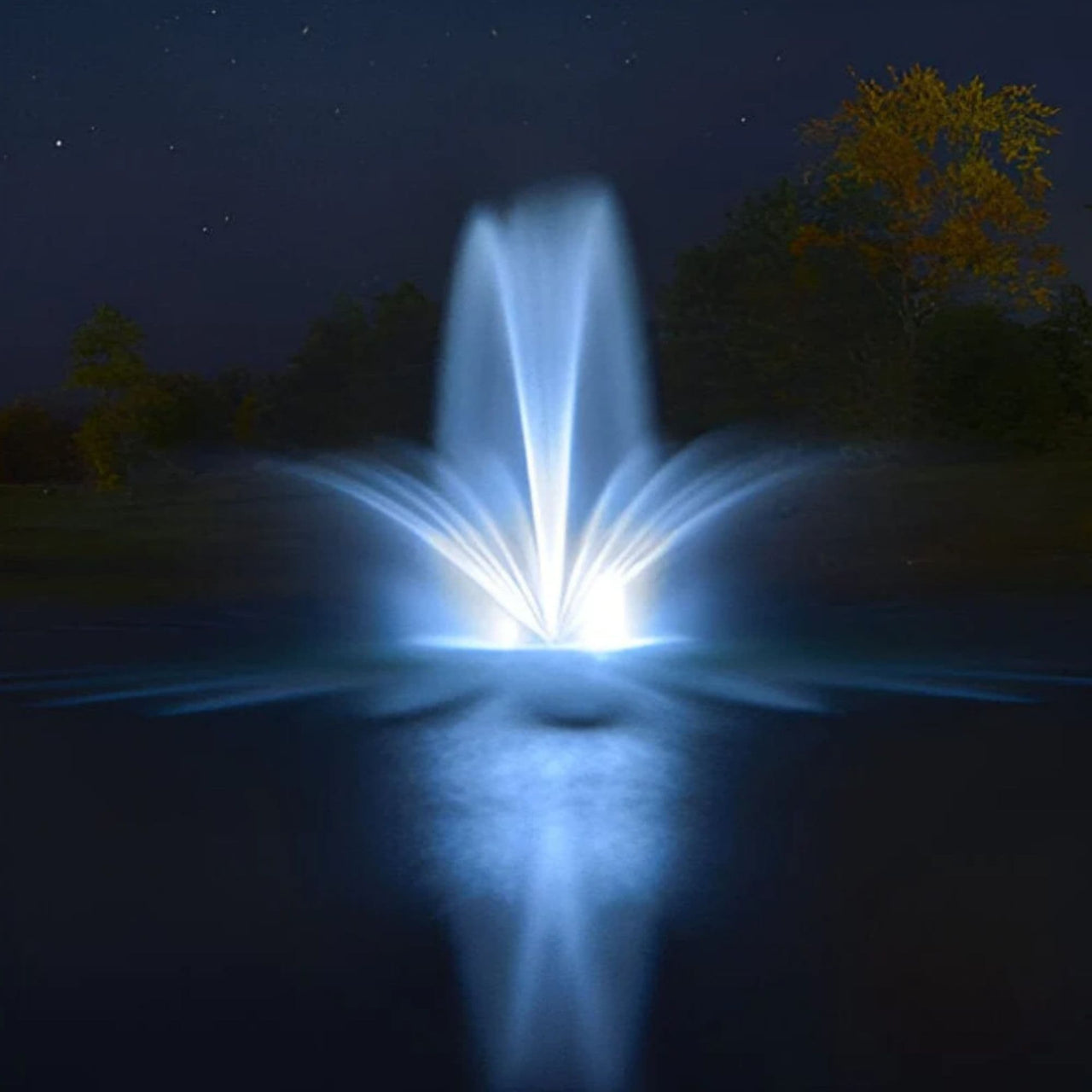 PondSeries Airmax Pond Fountain With White LED Light At Night