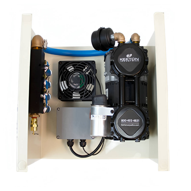 ProLake Mini Diffused Aeration Kit - Internal View of the Cabinet with the Compressor