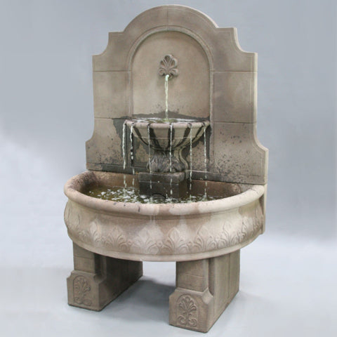 Provincial Cast Stone Wall Outdoor Fountain With Pedestals With Colored Background