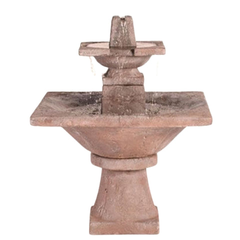Quadrate Compact Two-Tier Garden Fountain Plain White Background