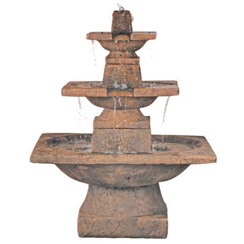 Quadrate Triple-Tier Outdoor Fountain Plain White Background