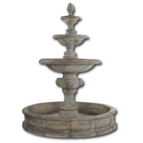 Quattro Lion Three Tier Pond Fountain With Plain White Background