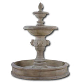 Quattro Lion Two Tier Pond Fountain With Plain White Background