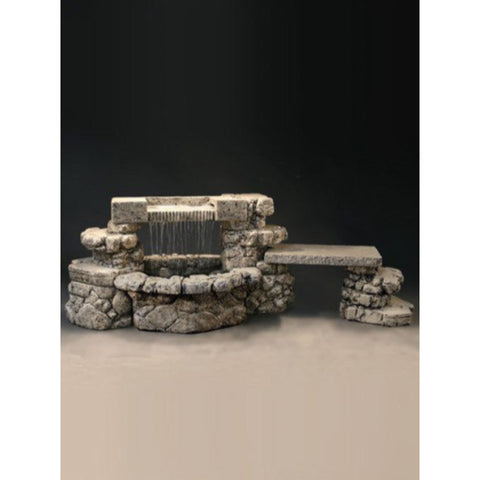 Rainbow Falls Outdoor Water Fountain With Bench With Colored Background