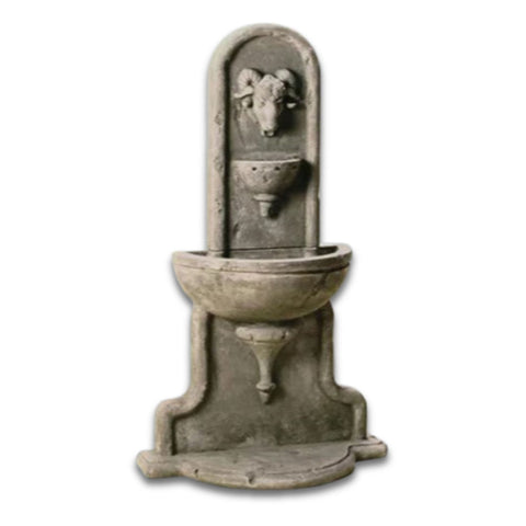 Ram Wall Outdoor Water Fountain With Plain White Background