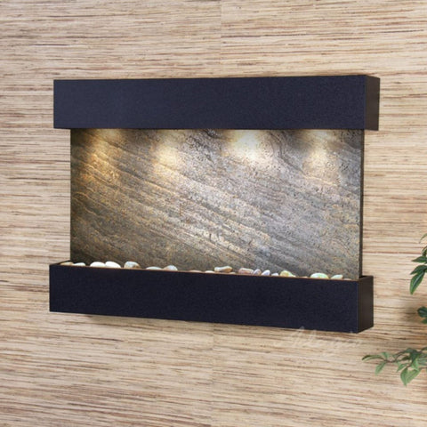 Reflection Creek Wall Mounted Fountain Green Feather Stone-Textured Black