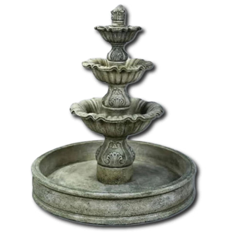 Regina Three Tier Pond Fountain With Large Surrounding Pool With Plain White Background