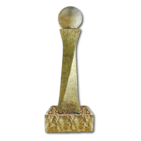 Rustic Twist Fountain With Ball With Plain White Background
