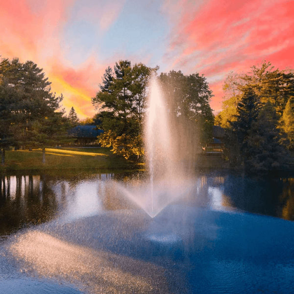Scott Aerator Skyward Pond Fountain On The Water At Sunset
