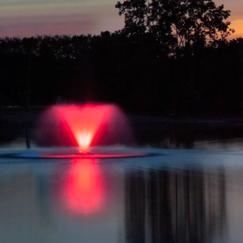 Scott Aerator 14-Color-Changing LED Light Set On Water Display With Red Lights At LAte Night