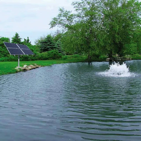 Scott Aerator Boilermaker Solar Pond Aerator On The Water With 4 Panels In The Background 