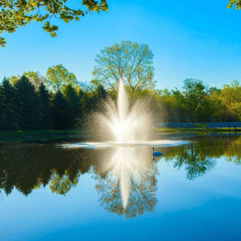 Scott Aerator Cambridge Pond Fountain On The Water With A Clear Blue Sky In The Background