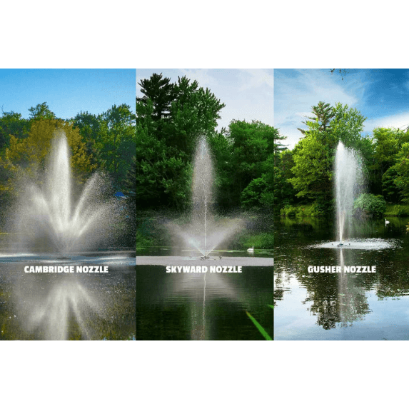 Scott Aerator Triad Pond Fountain With Gusher, Skyward, & Cambridge Nozzles On The Water