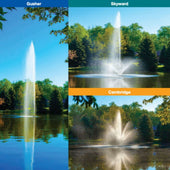 Scott Triad Nozzle Package Three Types Of Fountain Display With Blue Clear Sky Surrounded By Colorful Trees