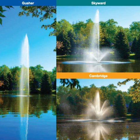 Scott Triad Nozzle Package Three Types Of Fountain Display With Blue Clear Sky Surrounded By Colorful Trees