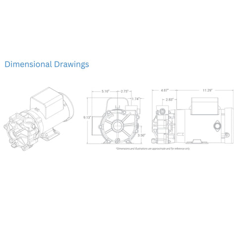 Sequence Power 1000 Series External Pond Pump Dimensional Drawings