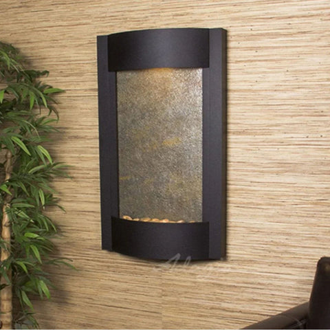 Serene Waters Wall Mounted Fountain Green Feather Stone-Textured Black-White