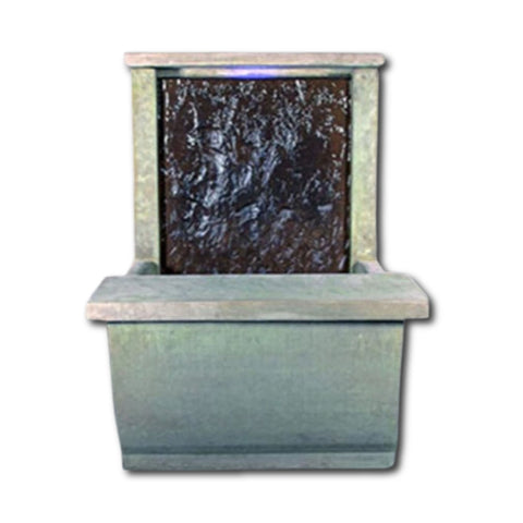 Slate Water Wall with Bench With Plain White Background