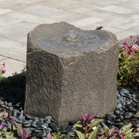 Thumbnail for Small Caldera Single Stone Garden Fountain Surrounded By Flowers