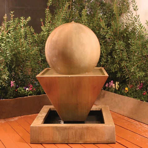 Small Oblique With Ball Garden Water Fountain By Gist With Plants In The Background