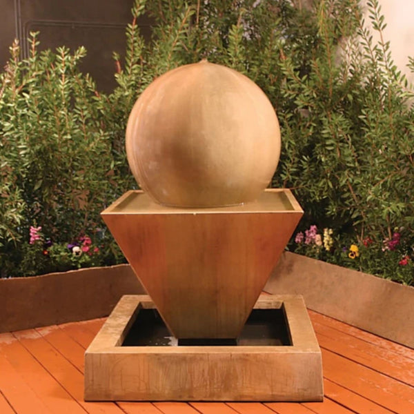 Small Oblique With Ball Garden Water Fountain By Gist With Plants In The Background