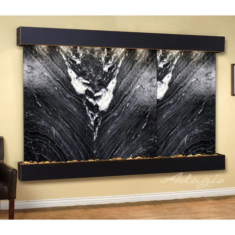 Solitude River Three-Panel Wall Water Fountain Black Spider Marble-Blackened Copper-Squared-White