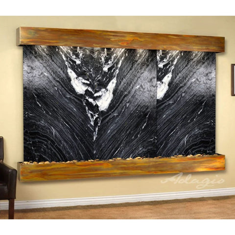 Solitude River Three-Panel Wall Water Fountain Black Spider Marble-Rustic Copper-Squared