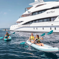 Thumbnail for Spinera Adriatic 430 Inflatable Kayak With A Family Kayaking Beside Luxury Yacht On Open Sea
