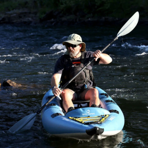 Spinera Kenai 130 Inflatable Kayak With A Man Kayaking On Fast-Flowing River
