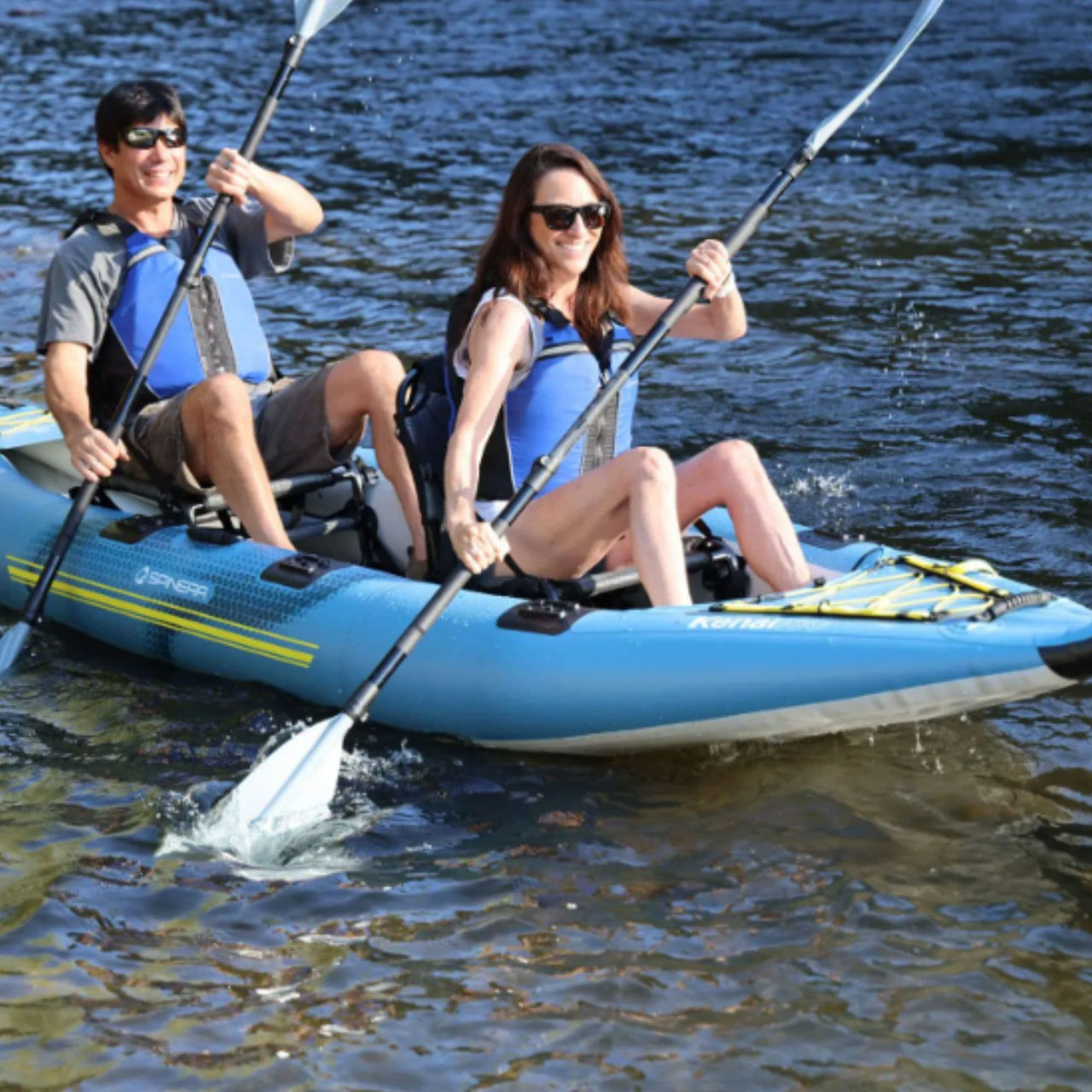 Spinera Kenai 130 Inflatable Kayak With Couple Paddling Together On River
