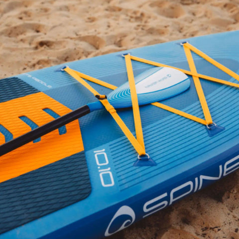 Spinera Lets Paddle 10.10 Paddle Board Close-up of Paddle Bungee Cord and D-ring