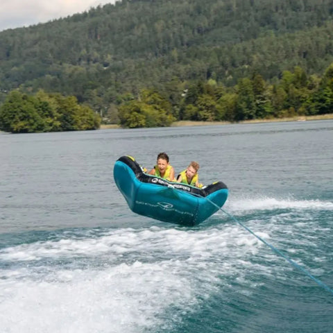 Spinera Wing 2 With Two Kids Flying While Riding Behind Boat