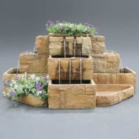 Stone Courtyard Cascade Outdoor Fountain With Gray Background