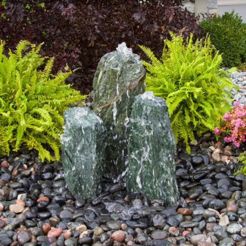 Triple Sea Green Chiseled Stone Fountain With Ferns Background