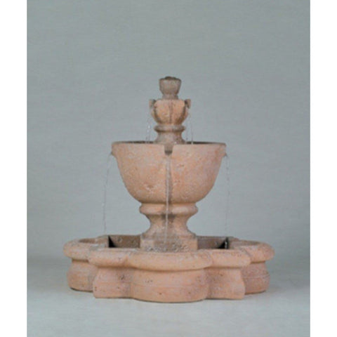 Tuscany Tiered Outdoor Fountain in Quatrefoil Basin With Colored Background