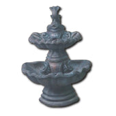 Two Tier Shell Fountain With Fish With Plain White Background