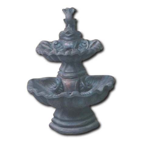 Two Tier Shell Fountain With Fish With Plain White Background