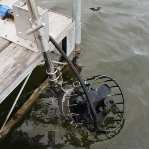 Universal Mount Slightly Angled Mounted On A Wooden Dock Above Calm Water