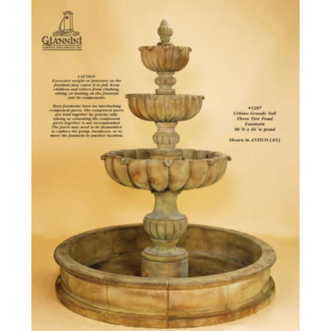 Urbino Grande Tall Three Tier Pond Fountain Yellow Gradient Background With Text