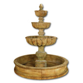 Urbino Grande Tall Three Tier Pond Fountain Yellow Plain White Background